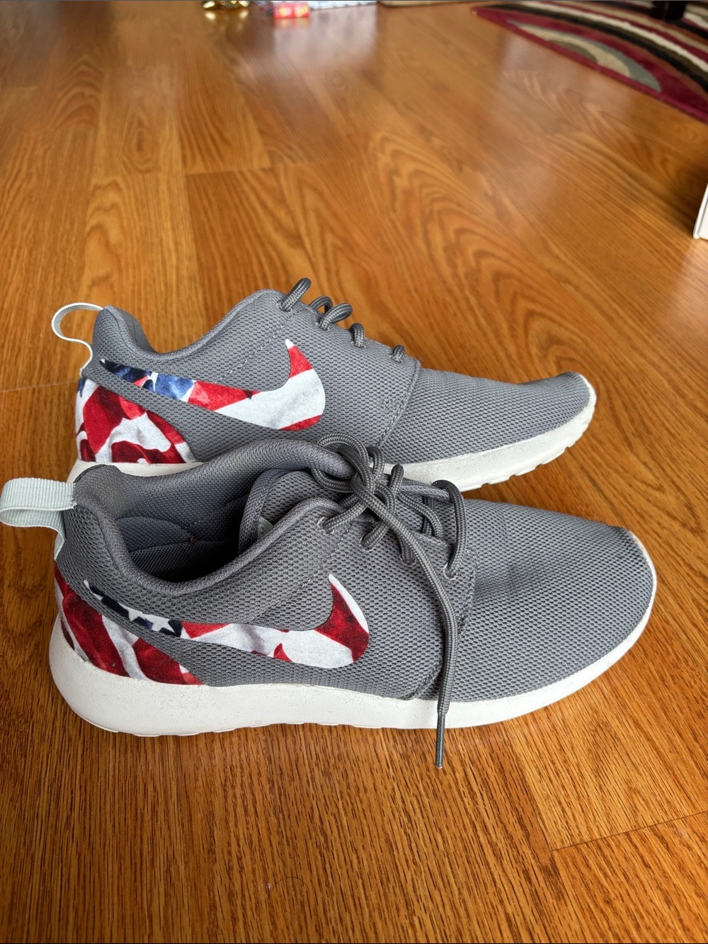 Nike Gray Mesh Sneakers with Red, White & Blue Flag Swoosh